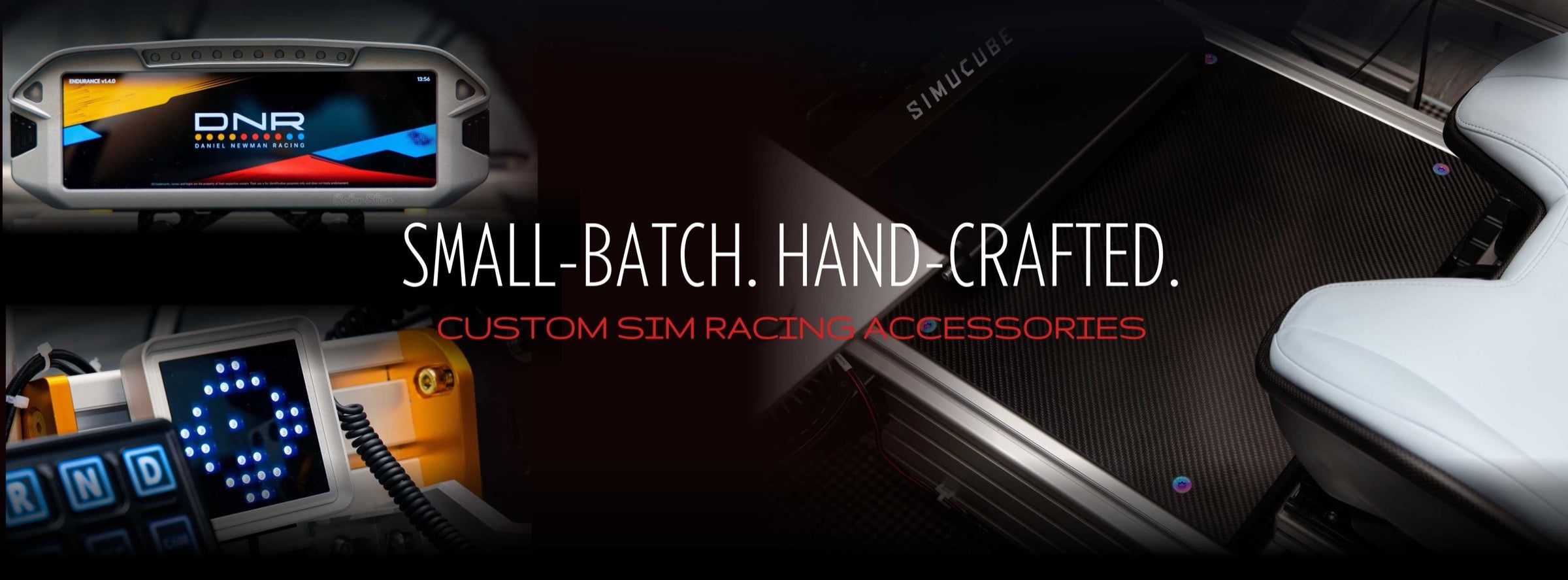 KCLAB hero banner showing small-batch hand-crafted sim racing accessories